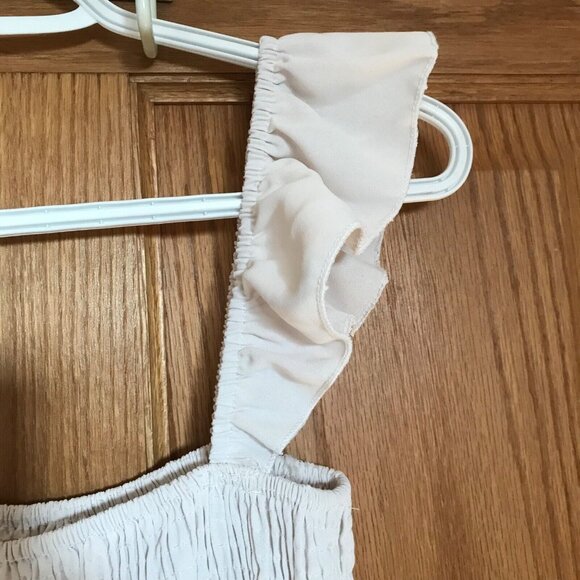 Womens Jumpsuit White Small Sleeveless Ruffled Smocked Bodice & Wide-Leg Design - Picture 5 of 10